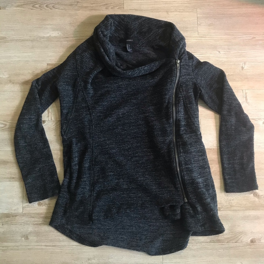 Forever 21 Side Zip Up Jacket Sweater with Pockets, Women’s S, Grey Charcoal